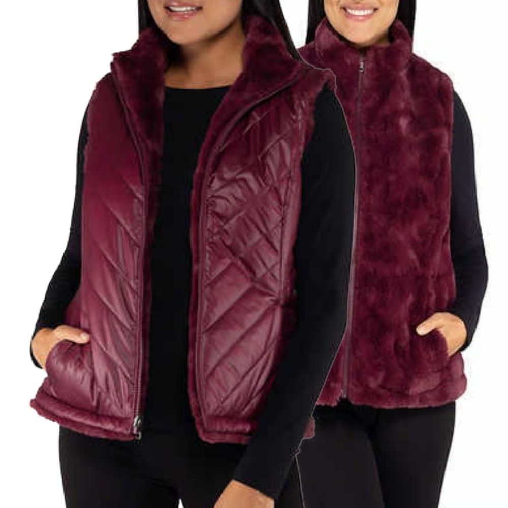 Nicole Miller  Reversible Quilted Faux Fur Insulated Puffer Vest/ M.